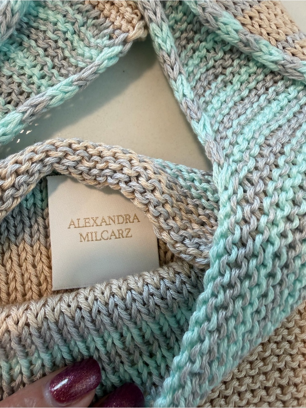 Striped Knit Tank Dress in Beige and Blue - Picture 2 of 6